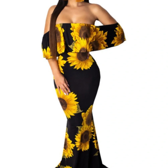 Beautiful Sunflower Mermaid Maxi Dress - Picture 1 of 7